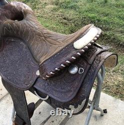 16 TEX TAN Semi QH Bars FLORAL SILVER WESTERN SADDLE Equitation Quality USA