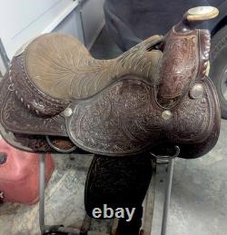 16 TEX TAN Semi QH Bars FLORAL SILVER WESTERN SADDLE Equitation Quality USA