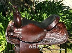 16 Tex Tan Dark Oil Tooled Western Horse Saddle