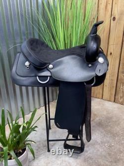16 WINTEC Western Horse Saddle Semi Bar Light Weight Black CLEAN