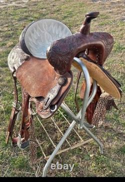 16 in Brown Tooled Leather Scott Thomas Barrel Saddle