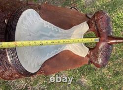 16 in Brown Tooled Leather Scott Thomas Barrel Saddle