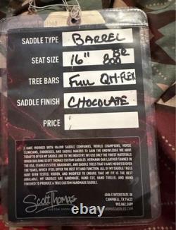 16 in Brown Tooled Leather Scott Thomas Barrel Saddle