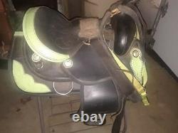 16 inches light green Synthetic seat western Saddle withstand and chest straps
