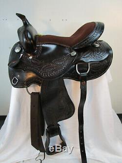 17 16 15 Used Trail Saddle Western Horse Dark Brown Tooled Leather Pleasure Set