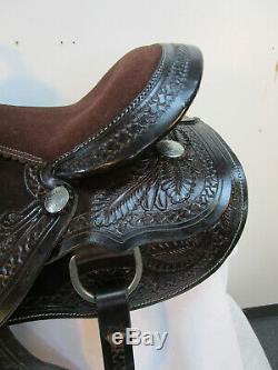 17 16 15 Used Trail Saddle Western Horse Dark Brown Tooled Leather Pleasure Set