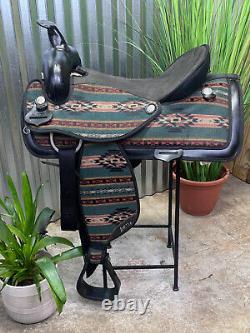 17 ABETTA Green Aztec Western Horse Saddle Semi Bar LIGHT WEIGHT