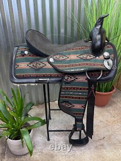 17 ABETTA Green Aztec Western Horse Saddle Semi Bar LIGHT WEIGHT