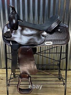 17 Abetta Dark Oil Leather Western Saddle Basket Tooled PRETTY