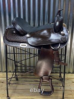 17 Abetta Dark Oil Leather Western Saddle Basket Tooled PRETTY