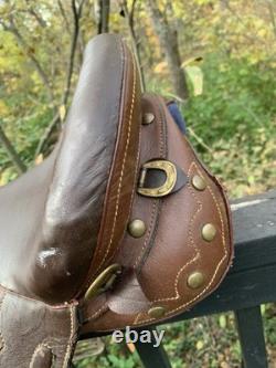 17 Australian Genuine Brown Leather Stock Saddle WithBrass Accents-VGC