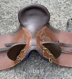 17 Australian Genuine Brown Leather Stock Saddle WithBrass Accents-VGC