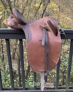 17 Australian Genuine Brown Leather Stock Saddle WithBrass Accents-VGC