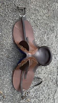17 Australian Genuine Brown Leather Stock Saddle WithBrass Accents-VGC