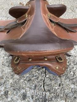 17 Australian Genuine Brown Leather Stock Saddle WithBrass Accents-VGC