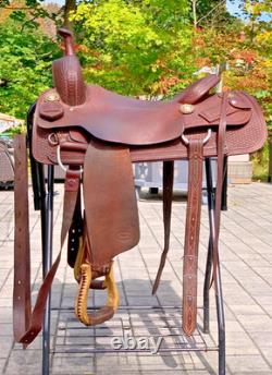 17 Calvin Allen Saddle, Roughout Basketweave Leather Cutting Reined Cowhorse