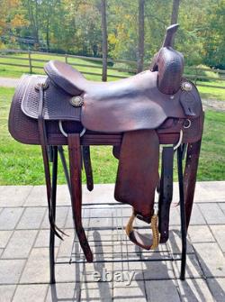 17 Calvin Allen Saddle, Roughout Basketweave Leather Cutting Reined Cowhorse
