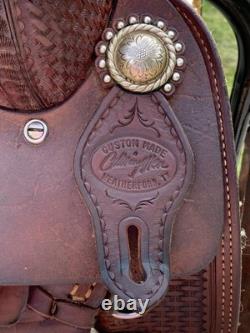 17 Calvin Allen Saddle, Roughout Basketweave Leather Cutting Reined Cowhorse