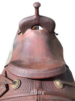 17 Calvin Allen Saddle, Roughout Basketweave Leather Cutting Reined Cowhorse