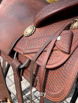 17 Calvin Allen Saddle, Roughout Basketweave Leather Cutting Reined Cowhorse