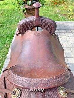 17 Calvin Allen Saddle, Roughout Basketweave Leather Cutting Reined Cowhorse