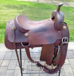 17 Calvin Allen Saddle, Roughout Basketweave Leather Cutting Reined Cowhorse