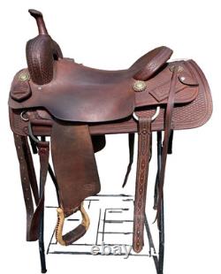17 Calvin Allen Saddle, Roughout Basketweave Leather Cutting Reined Cowhorse