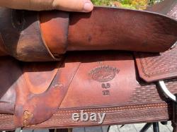 17 Calvin Allen Saddle, Roughout Basketweave Leather Cutting Reined Cowhorse