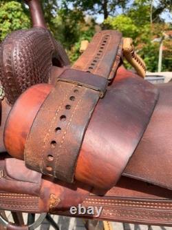 17 Calvin Allen Saddle, Roughout Basketweave Leather Cutting Reined Cowhorse
