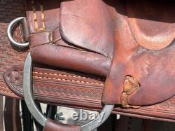17 Calvin Allen Saddle, Roughout Basketweave Leather Cutting Reined Cowhorse