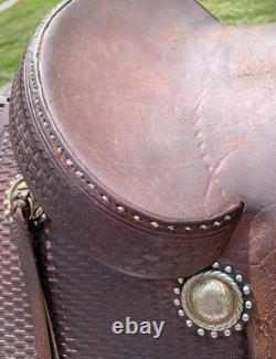 17 Calvin Allen Saddle, Roughout Basketweave Leather Cutting Reined Cowhorse