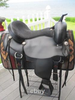 17'' Hilason Black Flex Tree Western Trail Saddle Fits 6-8'' Gullet USA In Tx