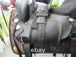 17'' Hilason Black Flex Tree Western Trail Saddle Fits 6-8'' Gullet USA In Tx