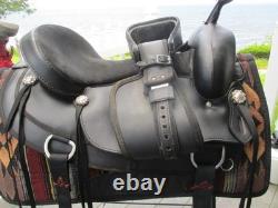 17'' Hilason Black Flex Tree Western Trail Saddle Fits 6-8'' Gullet USA In Tx