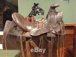 1800's ANTIQUE High Back Cowboy Western Saddle F A Meanea FULL Size Adult Seat