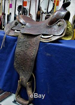 1930's Texas Tanning & Mfg. Co. Tooled Leather Handmade Western Saddle Tex Tan