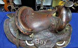 1930's Texas Tanning & Mfg. Co. Tooled Leather Handmade Western Saddle Tex Tan