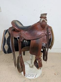 2-1356 16 inch Used McCall Mclite Western Woodpost All Around Saddle Wide Tree