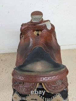 2-1356 16 inch Used McCall Mclite Western Woodpost All Around Saddle Wide Tree