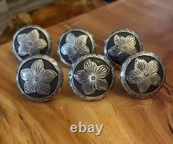 6 Salinas Iron Conchos Saddle Screw Back Sterling Silver Hansen Western Set