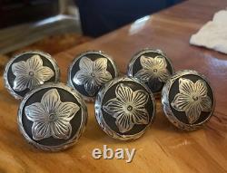 6 Salinas Iron Conchos Saddle Screw Back Sterling Silver Hansen Western Set