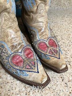 7.5 Corral 1976 Antique Saddle Blue Jean Wing Heart Womens Western Cowboy Boots