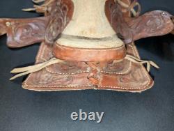 8 Mini Western Horse Saddle Handmade Tooled Leather Used Fun And Cool