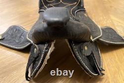 9 Black Tooled Leather Western Toy Baby Saddle Miniature Horse Pony Cowboy