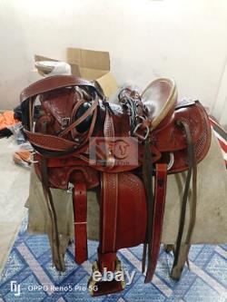 A Fork Premium Western Leather Wade Tree Roping Ranch Horse Saddles 10-18