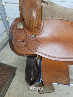 A Used 17 Brown Color Trail Saddle with Some Tooling and Silver