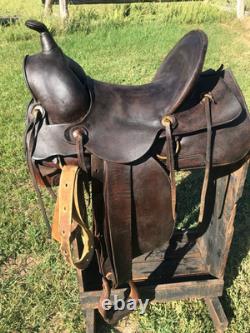ANTIQUE High Back Slick Fork 16 Vintage STELZIG Western Saddle Leather 1895
