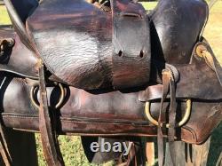 ANTIQUE High Back Slick Fork 16 Vintage STELZIG Western Saddle Leather 1895