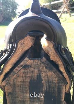 ANTIQUE High Back Slick Fork 16 Vintage STELZIG Western Saddle Leather 1895