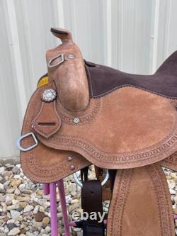 Adult Roughout Leather Western Horse Training Saddle 15/16/17 Inch Free Shipping